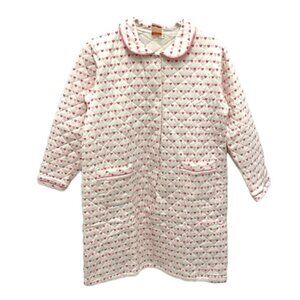 Vintage 100% Cotton Quilted Heart Patterned Long Sleeve Girl's Housecoat Robe